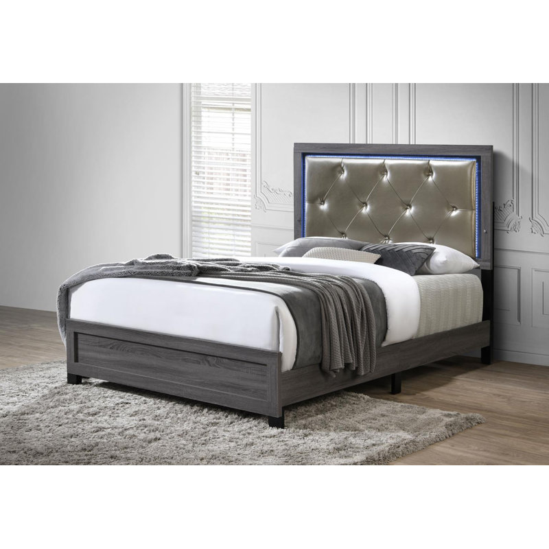 Structure de lit double - Commode - Miroir - Commode - Table de chevet, Gray, Full / Double