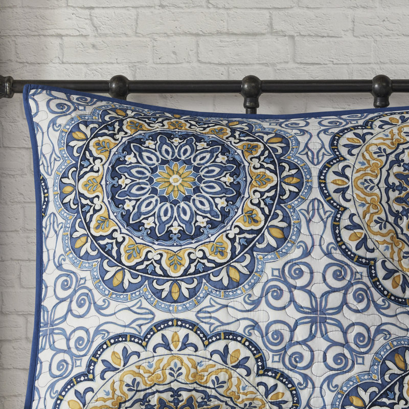 Ensemble de courtepointe réversible de six articles avec coussin décoratif, Bleue