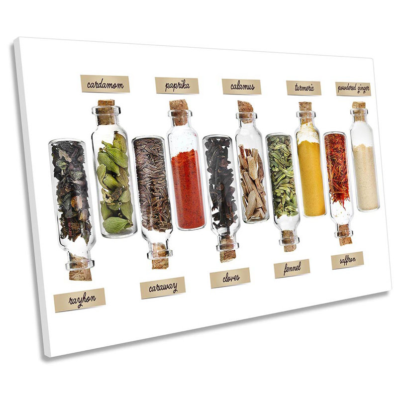 Spice Herbs Bottles Names - Wrapped Canvas Print, 30.5cm H x 45.7cm W x 2cm D