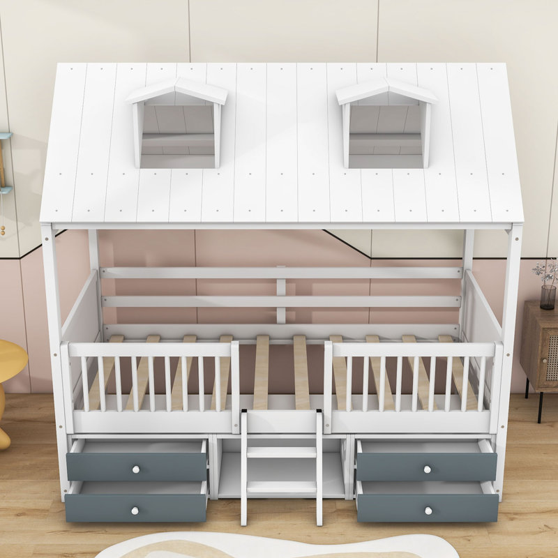 Lit pour enfant avec tiroirs Elderen, Simple, Blanc
