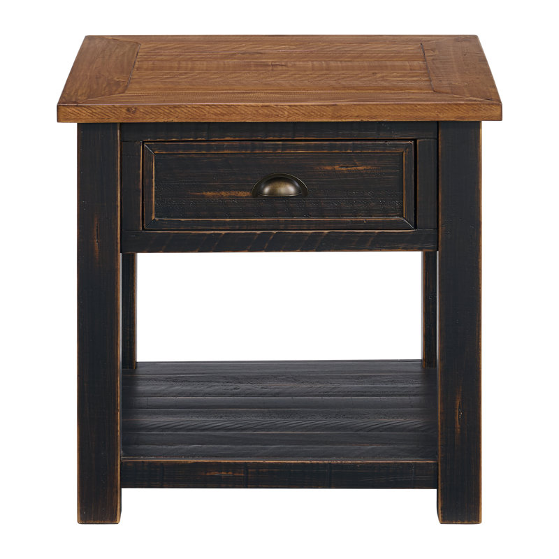 Table de bout avec rangement Holliman, Noir / miel