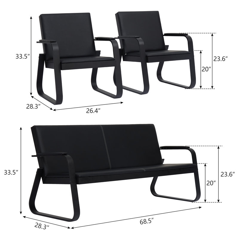 Siège tandem en cuir 121,3 po avec structure en métal