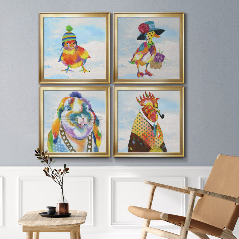 «Groovy Chick and Sky», ensemble de 4 peintures sur toile encadrées, H 22,5 po x l 90 po x P 1,5 po, Toile avec cadre argenté