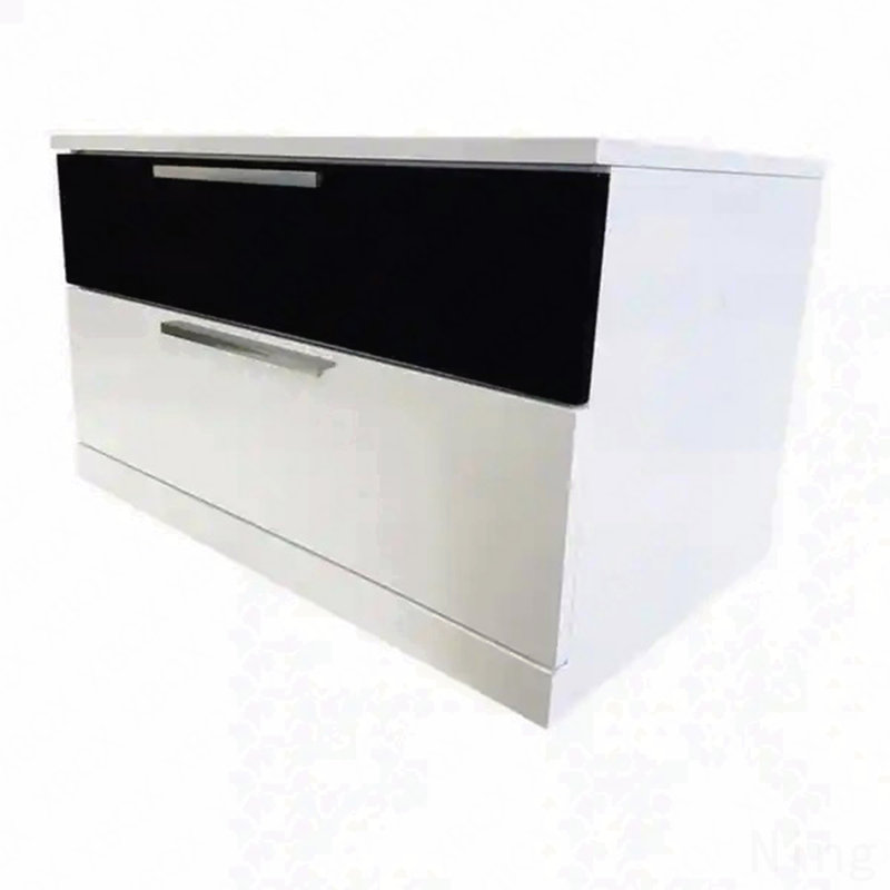 Modern Bedroom 2-Drawer Nightstand/Black Lacquer Finish Bedside Table