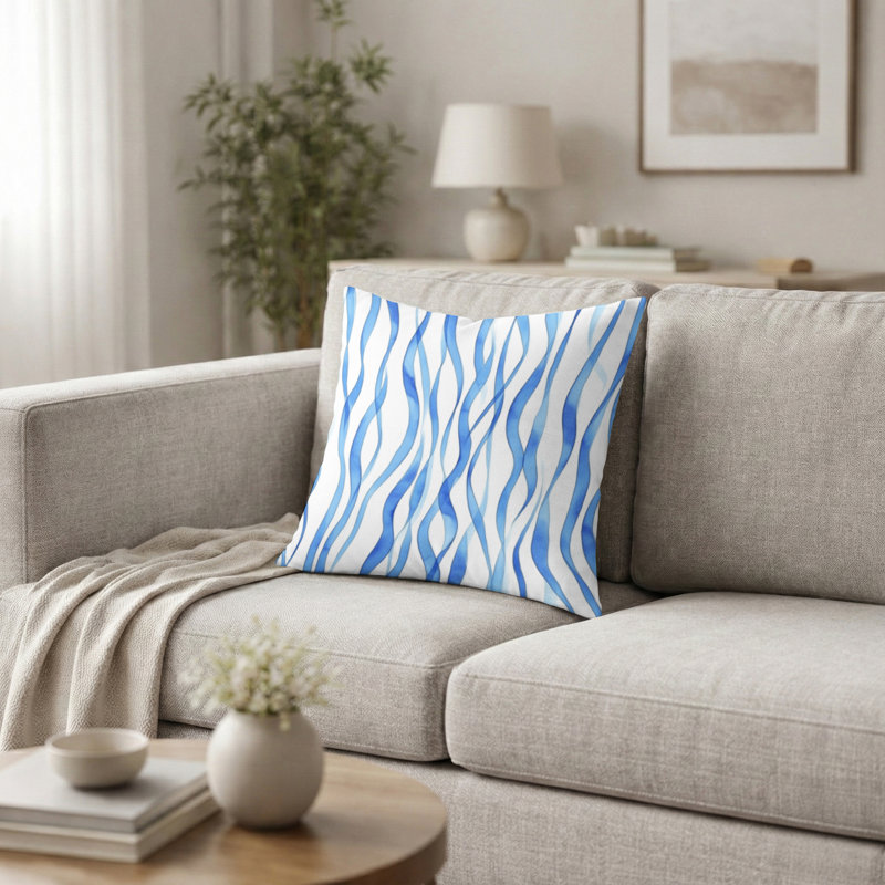 Coussin abstrait - Coussin à rayures bleues, H 16 po x l 16 po