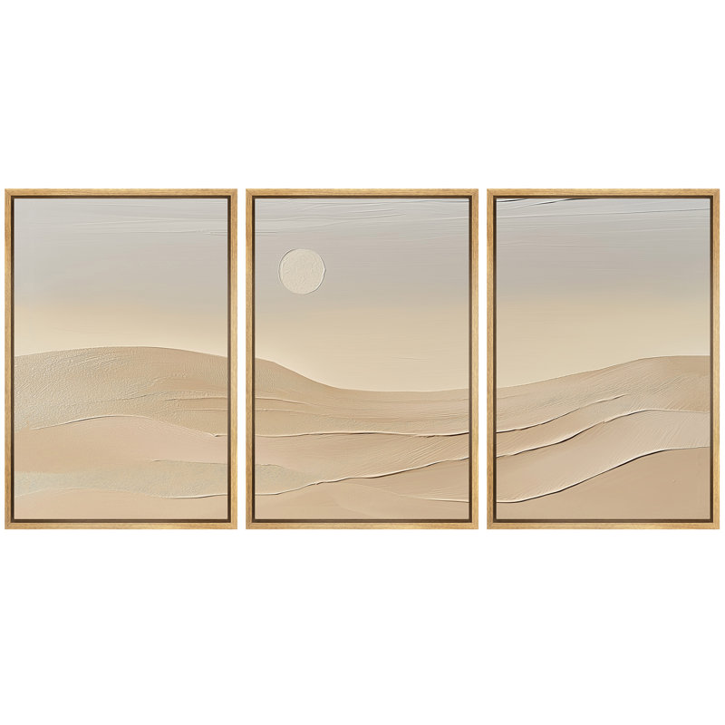 Œuvre de paysage neutre du désert beige, images de dunes minimalistes, impression sur toile encadrée, 3 pièces, Cadre naturel