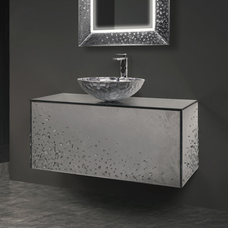 Meuble-lavabo mural de luxe en cristal, 40"
