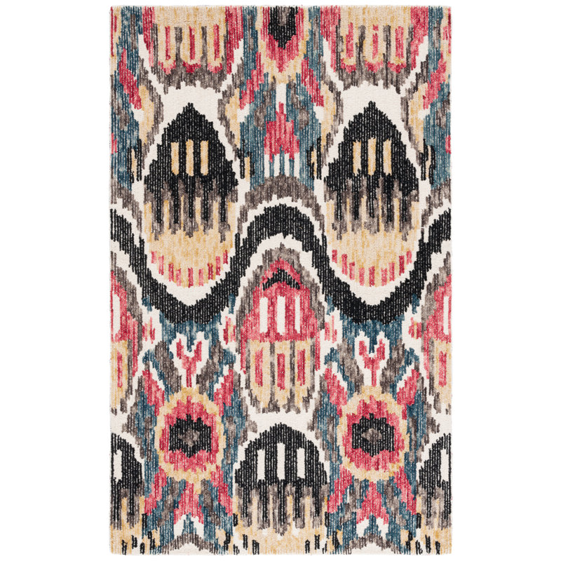 Ikat 152 Hand Tufted Wool/Cotton Ikat Rug in Black/Red, Runner 2'3" x 8'