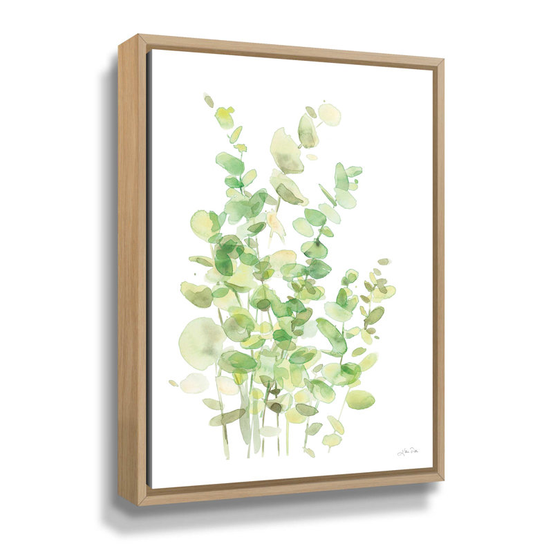 Eucalyptus II - peinture sur toile, H 48 po x l 32 po x P 2 po, Cadre flottant en chêne blanc
