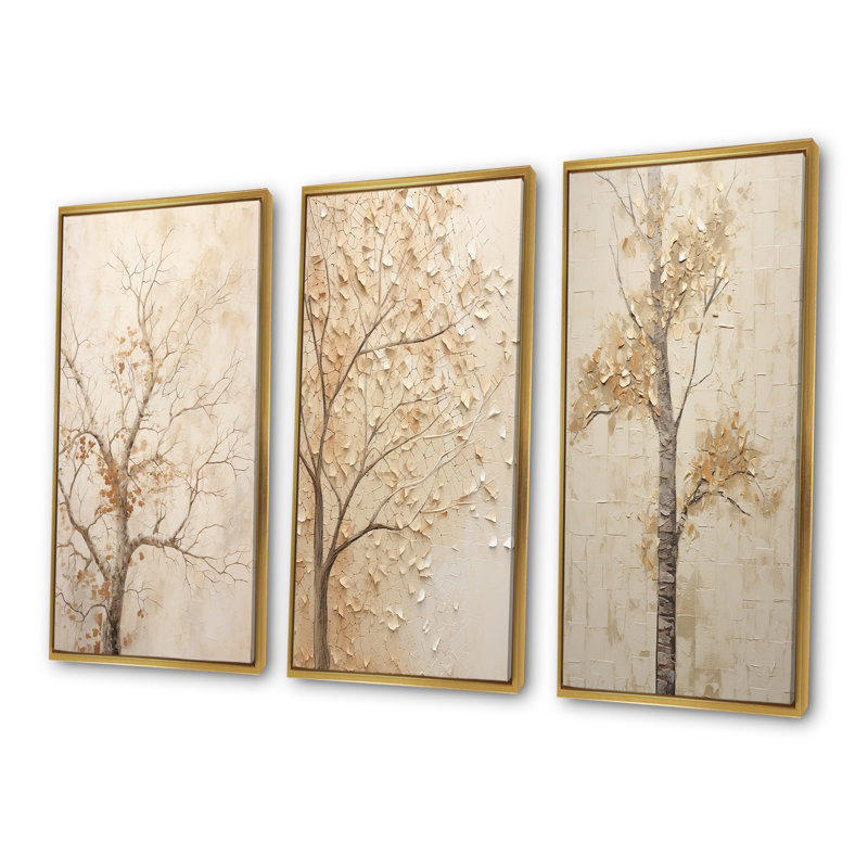 «Minimalisme», arbre d'érable beige solitude, Cadre flottant doré, H 28 po x l 36 po