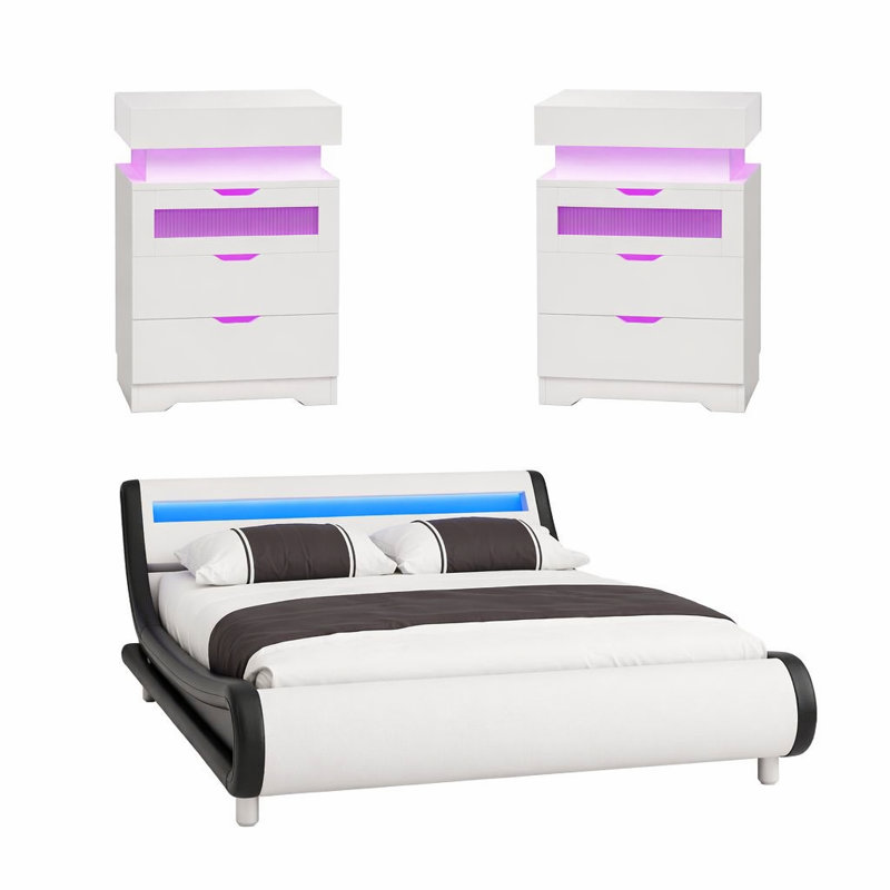 3 Piece Bedroom Set (2 Bedside Table,1 Bed Frame)