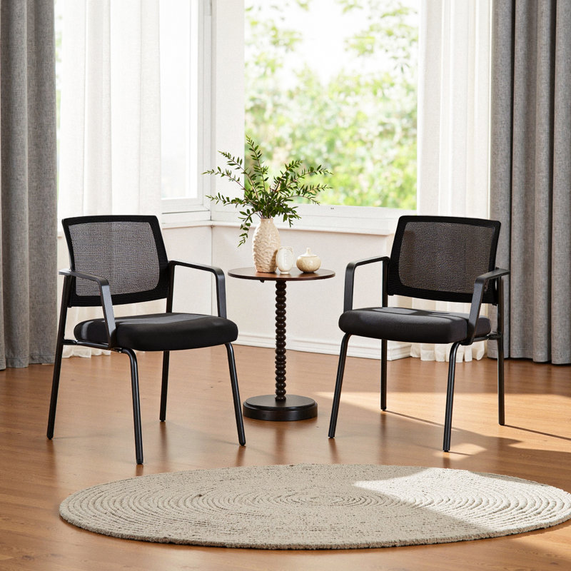 2 Pack Mesh Back Stacking Arm Chairs, Guest Reception Chairs, Ergonomic Office Chair with Armrests, Black