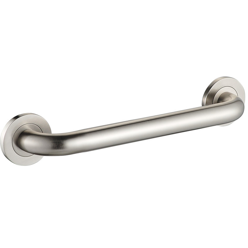 12" Wall-Mounted Round Grab Bar - Brushed Nickel, Premium Brass Construction, Installation Hardware Included, 12" W