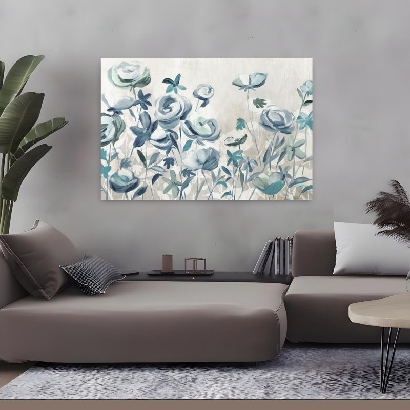 Art contemporain contemporain abstrait délicat, H 32 po x l 48 po