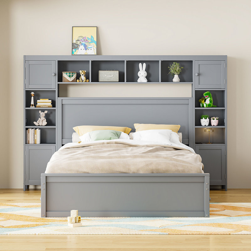 Graceful Gray Queen Bed With Combined Cabinet, Shelf And Socket Components Elegant All-Inclusive Facilities -