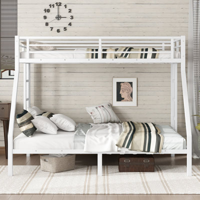 Lit superposé simple au-dessus de grand lit en métal pour adolescents et adultes, économiseur d'espace, silencieux, sans sommier, blanc