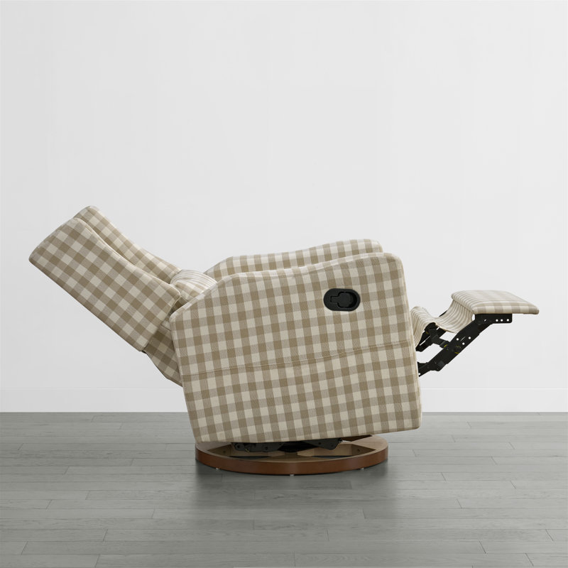 Drenna Tufted Upholstery Manual Swivel Glider Recliner, Khaki Gingham Chenille