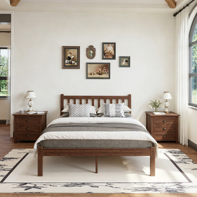14"H Heavy-Duty Easy Assembly Solid Wood Bamboo Platform Bed Frame with Headboard