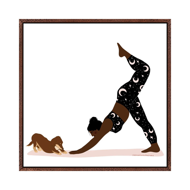 Downward Dog 1 Piece Painting on Canvas, 45.72 cm H x 45.72 cm W, Classic Brown Wood Framed