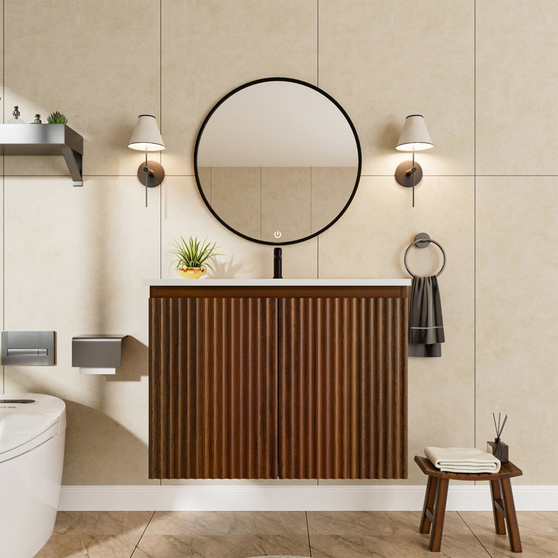 Armoire murale pliante avec évier crème, Noyer