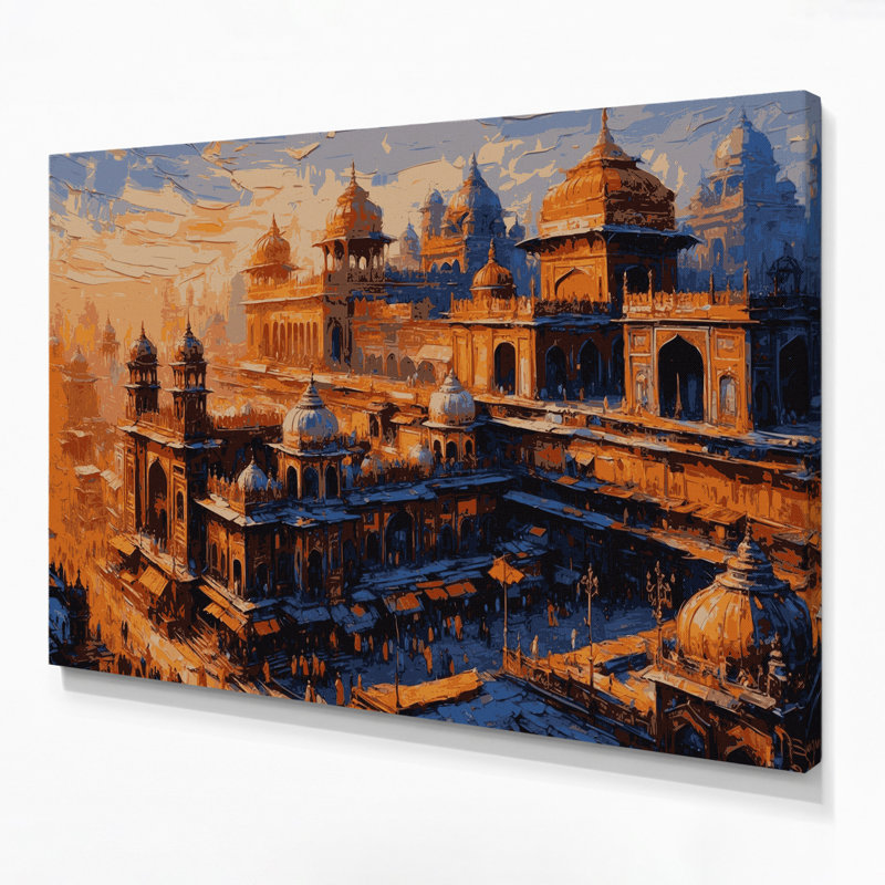 Art mural sur toile mauve avec villes en Inde, H 11 po x l 14 po