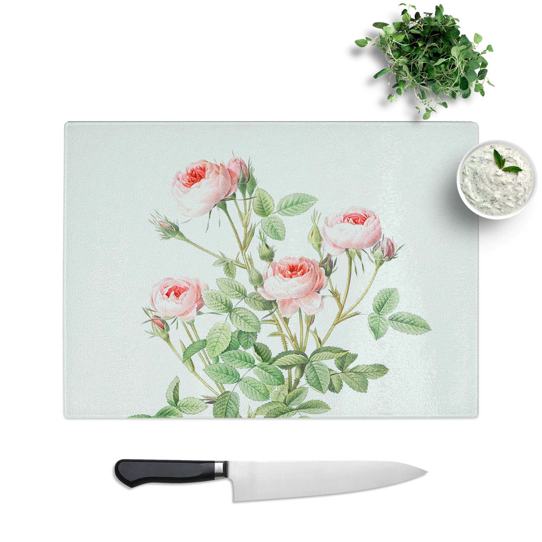 Tempered Glass Roses by Pierre-Joseph Redoute Chopping Board