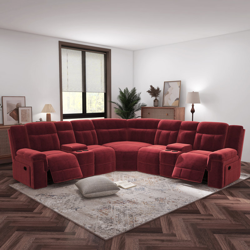 Canapé modulaire inclinable Akul, 100 % polyester rouge