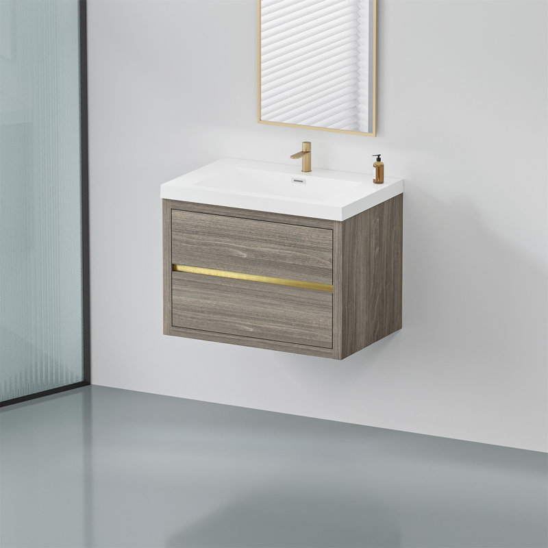 Meuble-lavabo mural 30 po avec lavabo, Bois de frêne gris