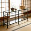 Console rectangulaire de 55 pouces de large avec tablettes en verre trempé, table d'entrée industrielle moderne pour le salon, le couloir ou le bureau