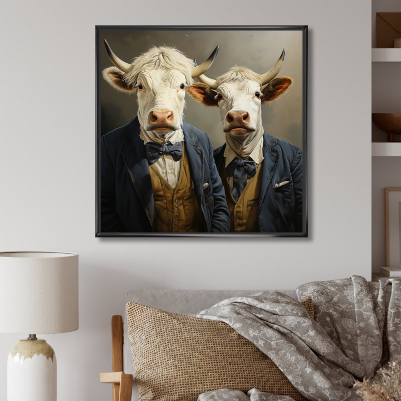 Portrait de Highlander écossais en costume - vache, art mural, Cadre flottant noir, H 16 po x l 16 po x P 1 po