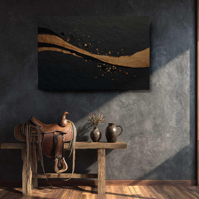Vague d'art, toile abstraite de luxe - décoration murale industrielle moderne, imprimé éclaboussures dorées pour bureau minimaliste