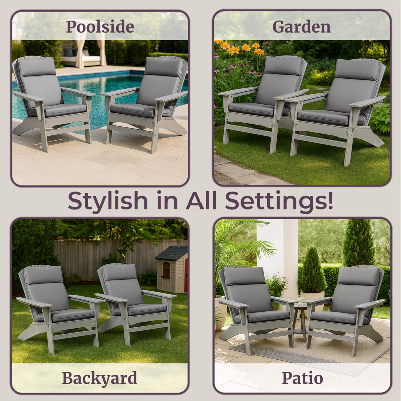 Outdoor Chair Cushion - 45x21.5x3in High Back Outdoor Chair Cushions for Patio Furniture, Rocking, Adirondack or Dining Seat - Water, Fade, and UV-Resistant Fabric Pads with Ties (Gray)