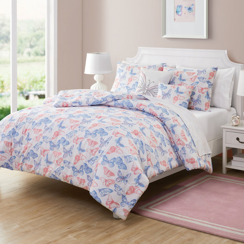 Full Purple and Pink Microfiber Butterfly Comforter Set