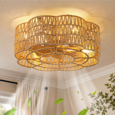 Ventilateur de plafond en cage 19,3 po avec abat-jour en tissu, ensemble d'éclairage et télécommande