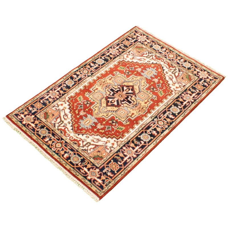 Tapis décoratif en laine noué à la main de conception unique en laine de conception unique 4 pi 2 po x 6 pi 1 po Detavion
