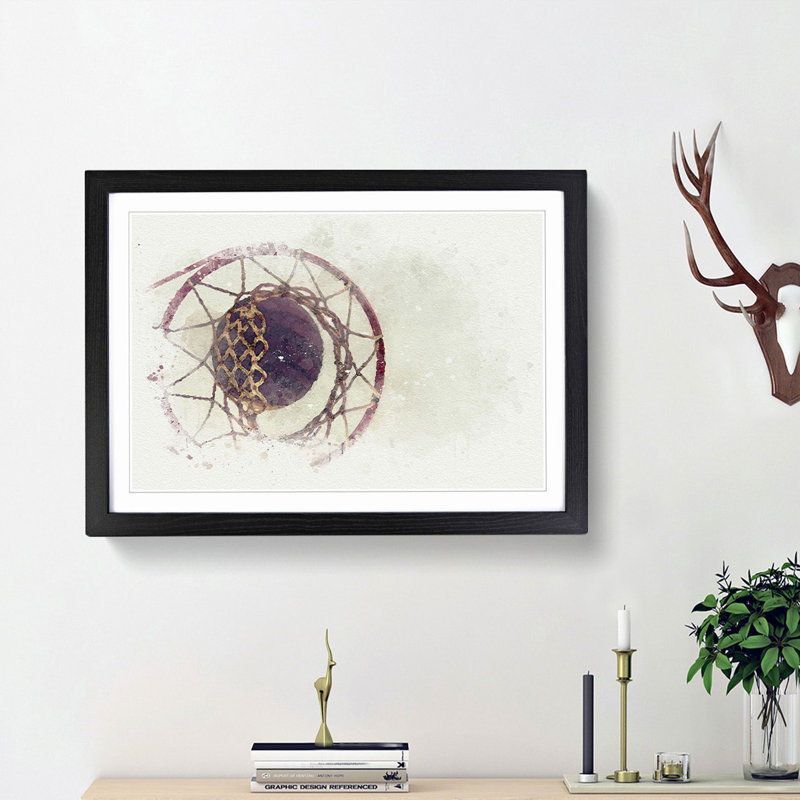 The Basketball Hoop in Abstract - Picture Frame Graphic Art Print, 48cm H x 65cm W x 2cm D, Black Framed