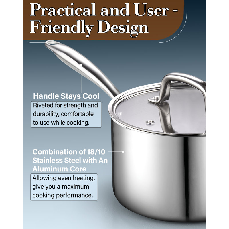 1.5 Quart Stainless Steel Saucepan with Glass Lid