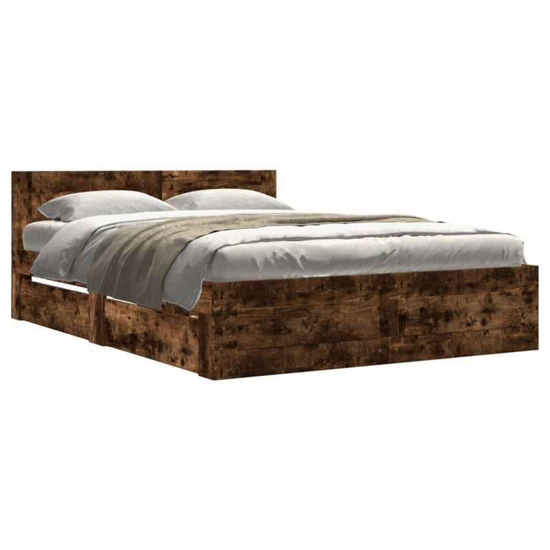 Storage Bed, European Double (140 x 200 cm), Smoked Oak