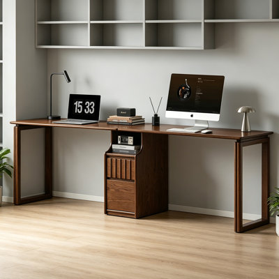 Dark brown oak double-persono computer desk
