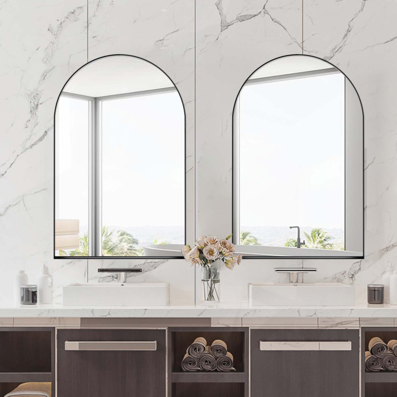Armoire de salle de bain polyvalente avec cadre en métal avec miroir et tablettes réglables pour le rangement, Noir mat