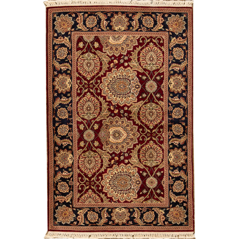 Tapis noir, brun et crème noué à la main de haute qualité