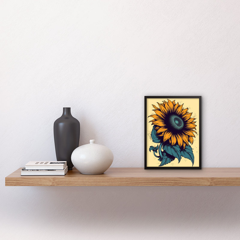 Hugoton Blue and Yellow Sunflower Tattoo Ink Body Art Rockabilly Americana 1 Piece Single Picture Frame Wall Art