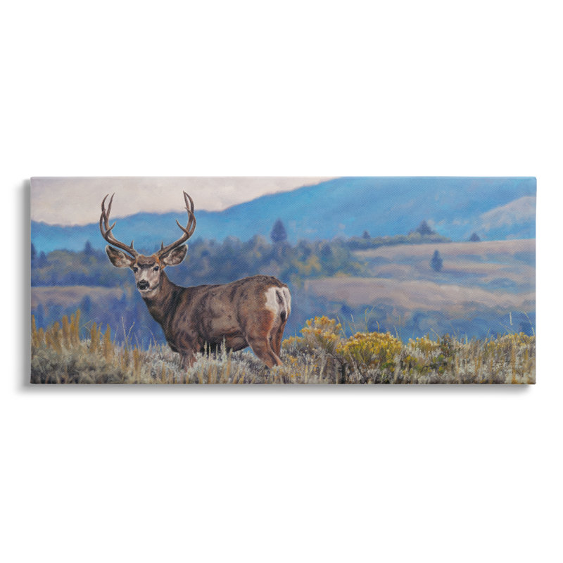 «Au-891», toile «Elk Wildlife Mountain Landscape On Canvas» par David Graham, peinture, H 13 po x l 30 po x P 1,5 po