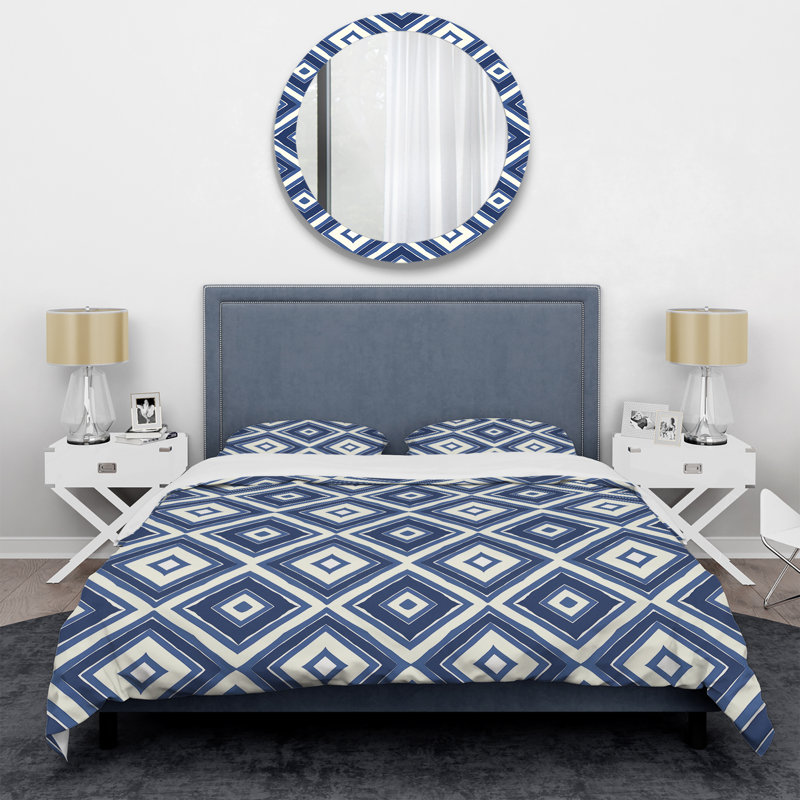 Ensemble de housse de couette transitionnel bleu et blanc Royal Geo Tile I - Transitional
