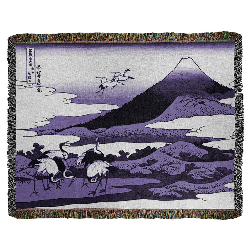 Jeté en coton pour grues japonaises lourdes, Mauve / Noir