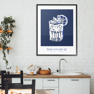 Navy Keep Your Gin Up Framed Giclee, design by Lettered and Lined