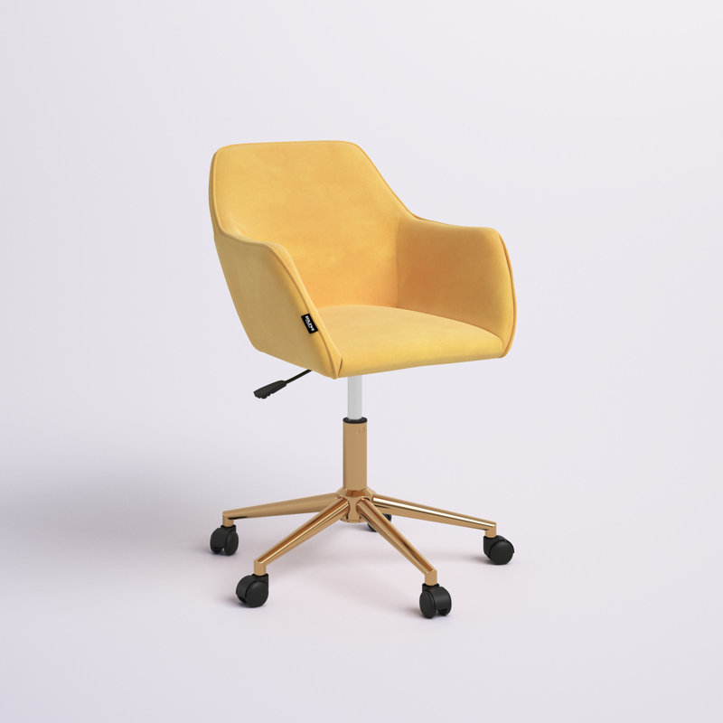 Bollay Fabric Upholstered Swivel Office Chair, Yellow, Velvet