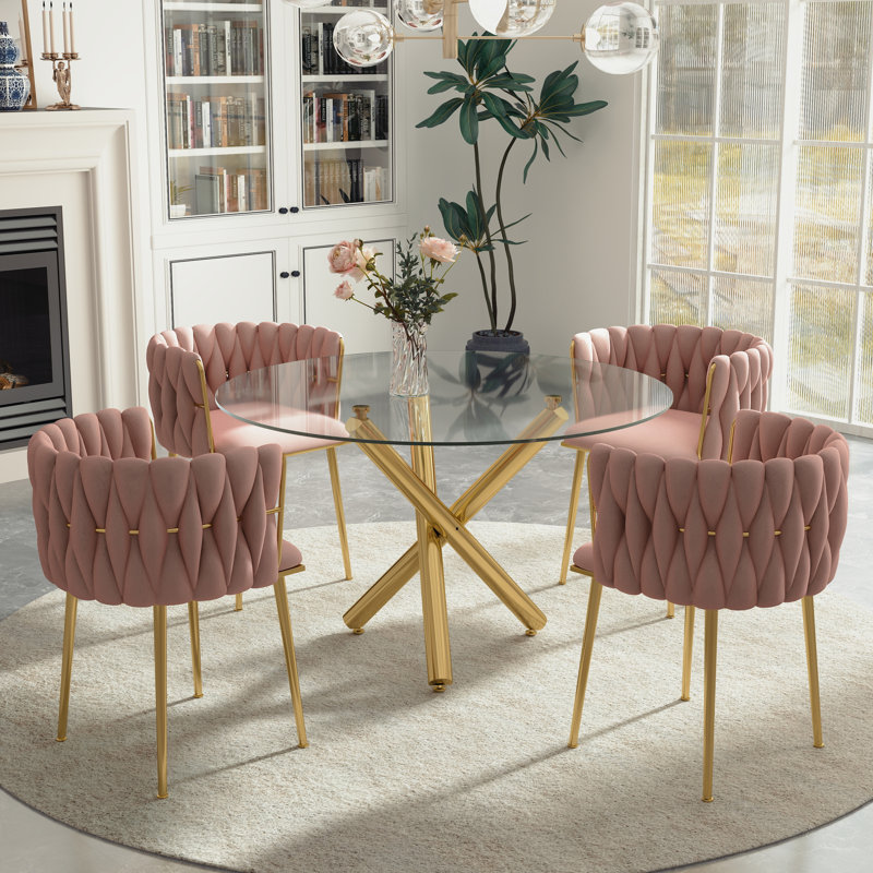 Ensemble de salle à manger Raykwan, H 29,5 po x L 47,24 po x l 47,24 po, Rose, Or