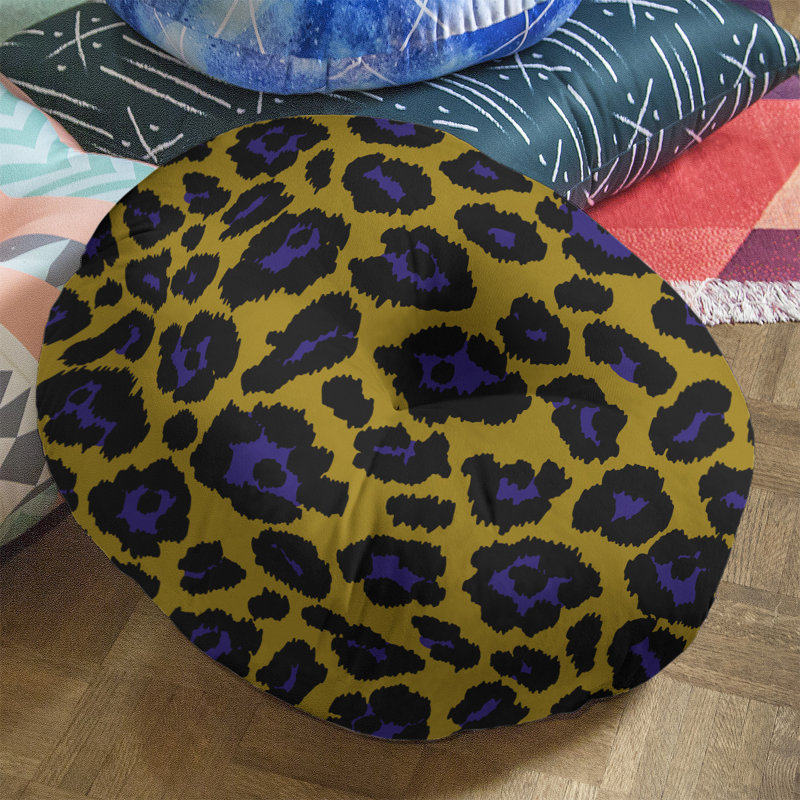 Housse et insert de coussin touffeté rond, Or/ noir / violet, H 26 po x l 26 po x P 4 po