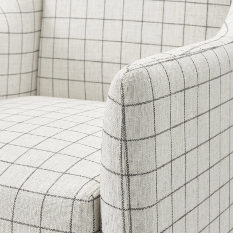 Audrey Upholstered Beige Check Fabric Wingback Accent Armchair - Classic Silhouette Design